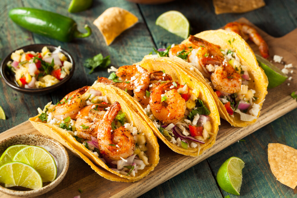 Tacos med chilimarinerade räkor